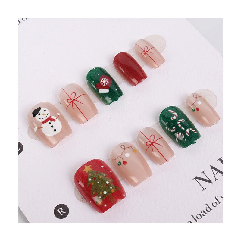 Press-On Nails Holiday Snowman & Gingerbread Easy Adhesive
