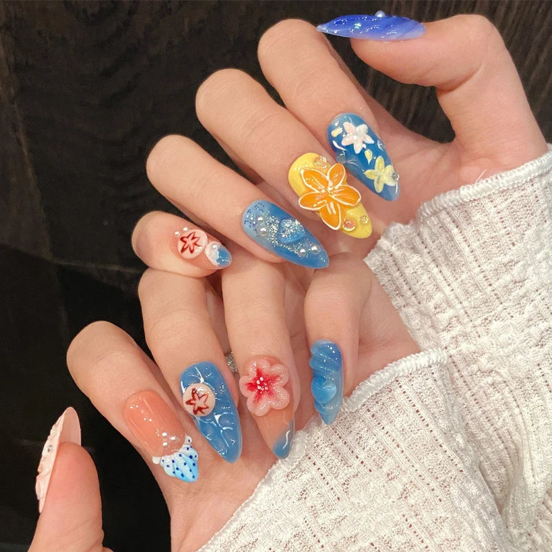 Press-On Nails Intricate Floral Design Quick Application