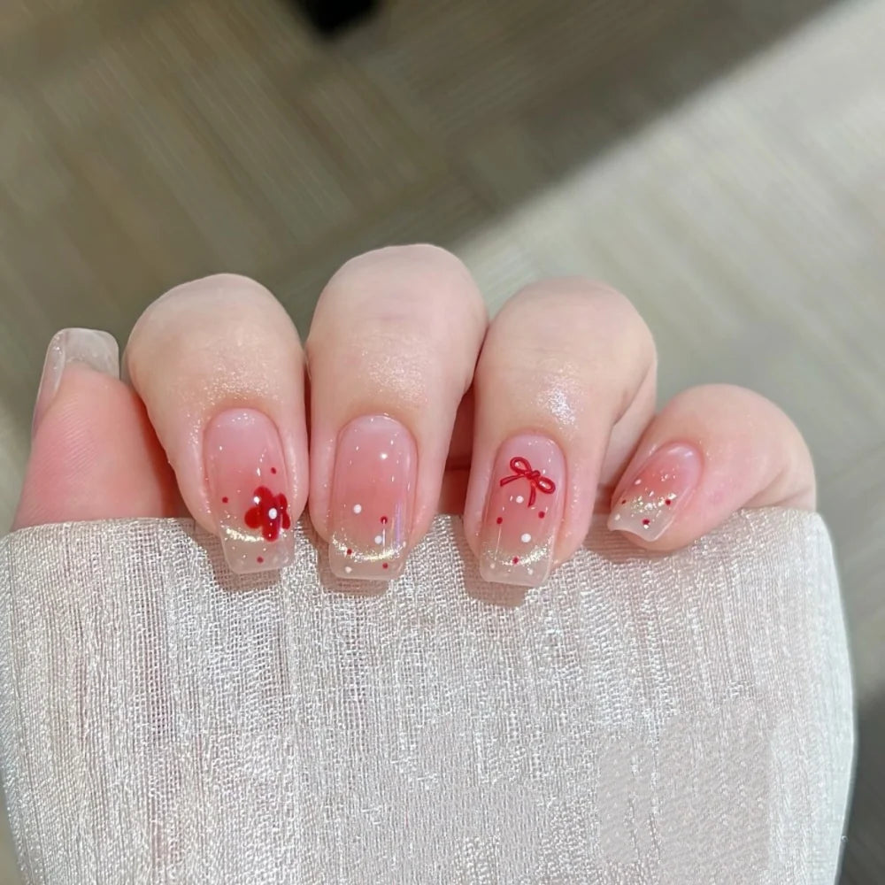 Press-On Nails Intricate Floral Glossy Gel Finish