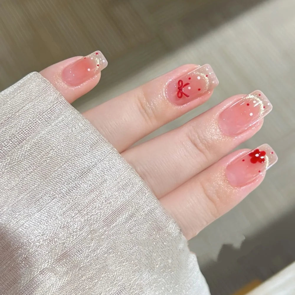 Press-On Nails Intricate Floral Glossy Gel Finish