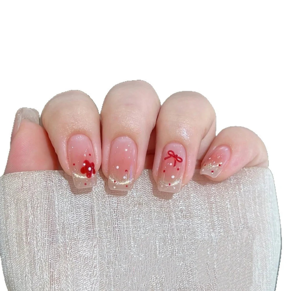 Press-On Nails Intricate Floral Glossy Gel Finish