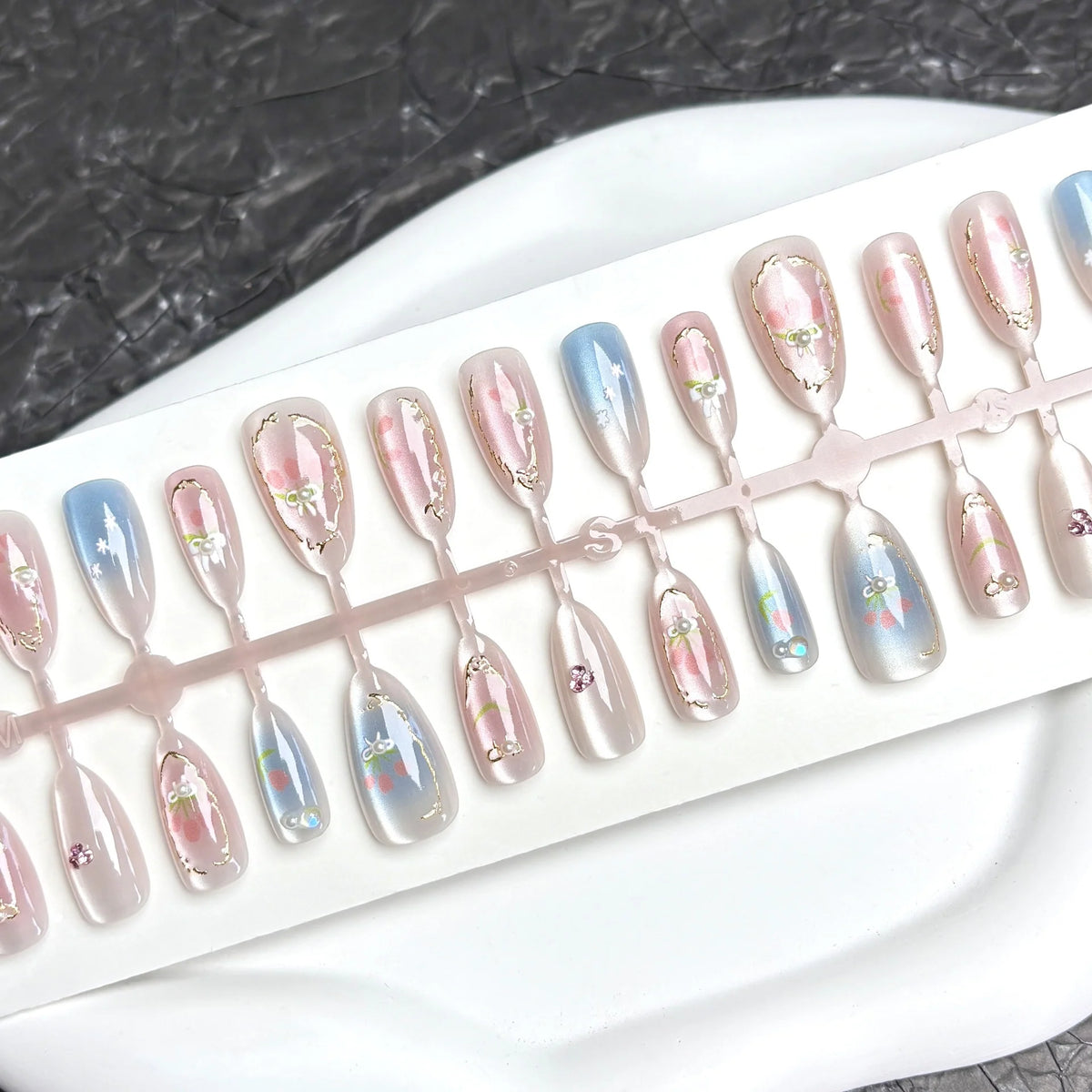 Press-On Nails Intricate Floral Gold Accents Multiple Sizes
