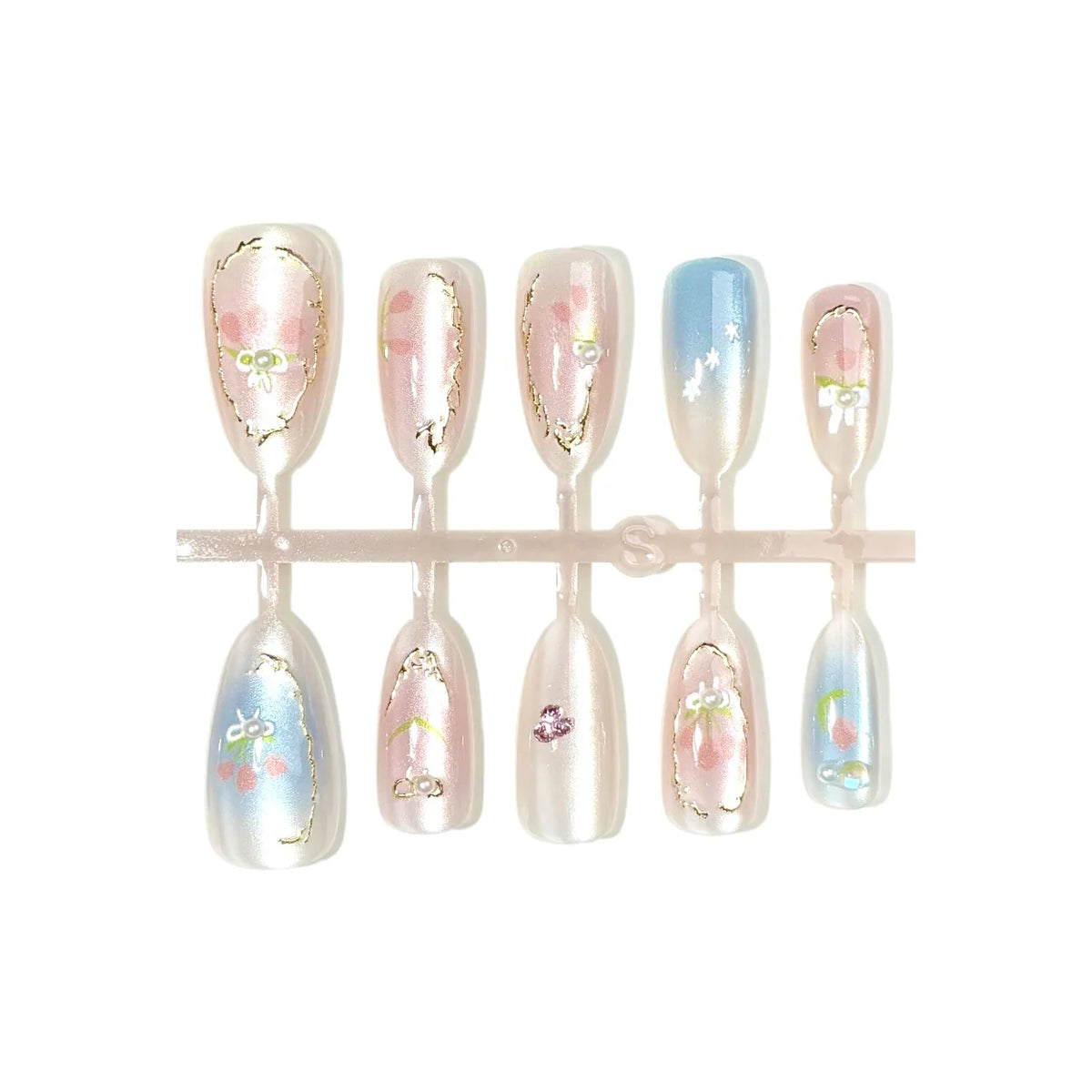 Press-On Nails Intricate Floral Gold Accents Multiple Sizes