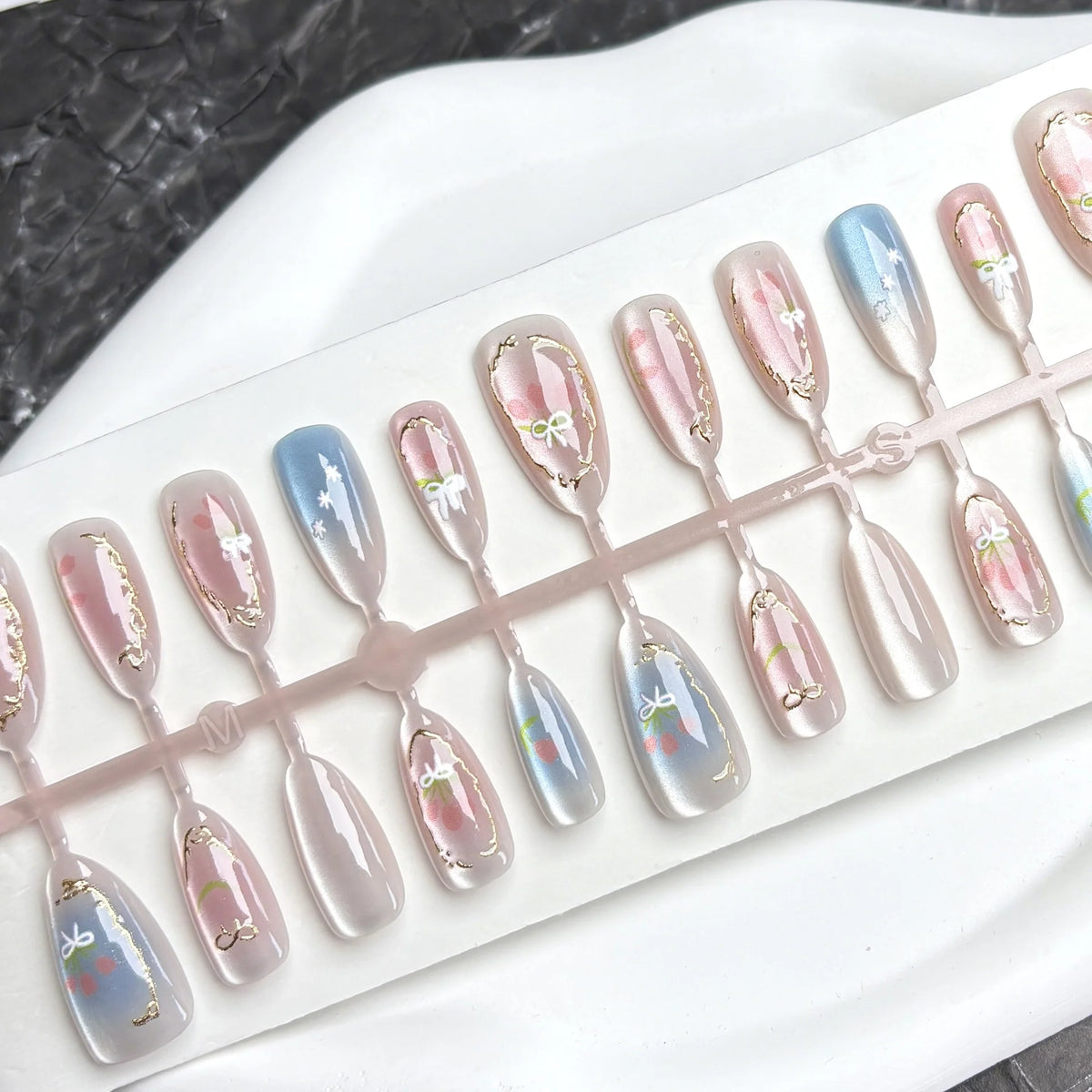 Press-On Nails Intricate Floral Gold Accents Multiple Sizes