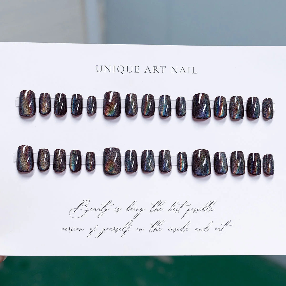 Press-On Nails Iridescent Glitter Peel & Stick Multiple Sizes