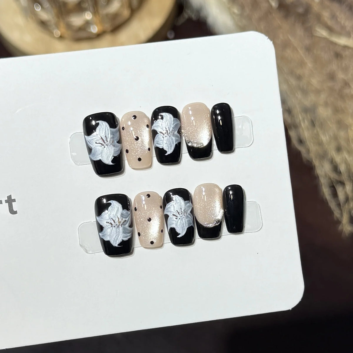 Press-On Nails Kit Floral Design Reusable 20 Piece