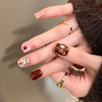 Press-On Nails Leaf Design Easy-Apply & Reusable