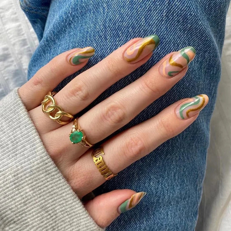 Press-On Nails Leaf Design Easy-Apply & Reusable