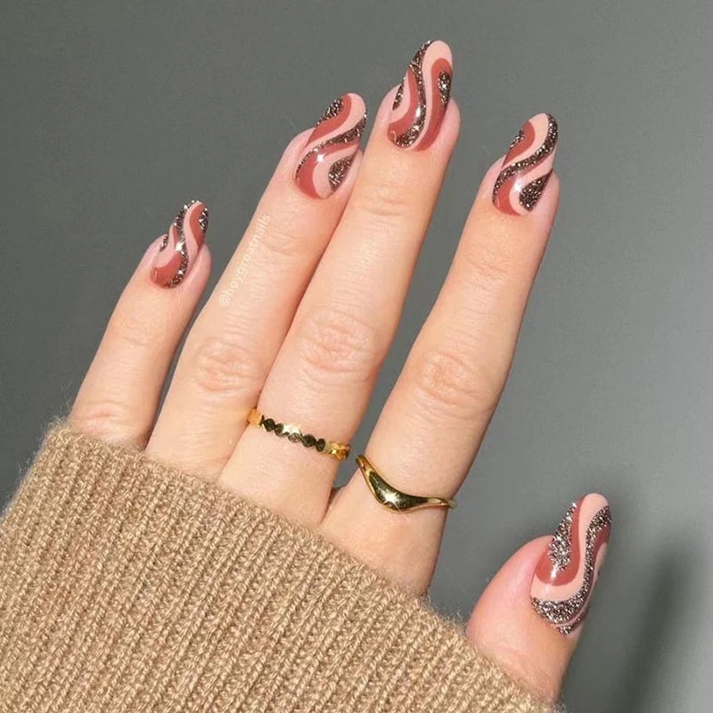 Press-On Nails Leaf Design Easy-Apply & Reusable