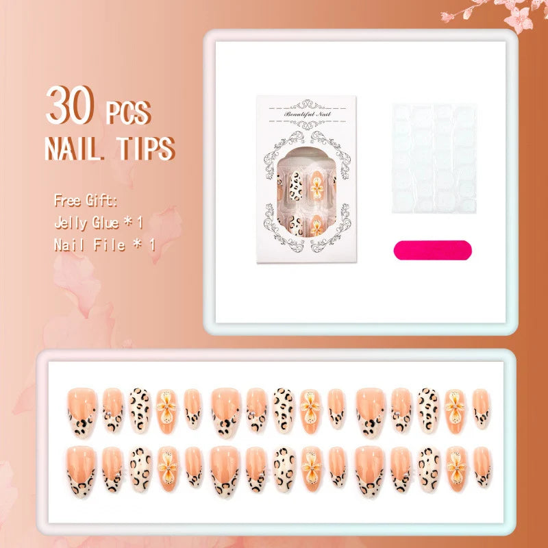 Press-On Nails Leopard & Floral Reusable Easy Application