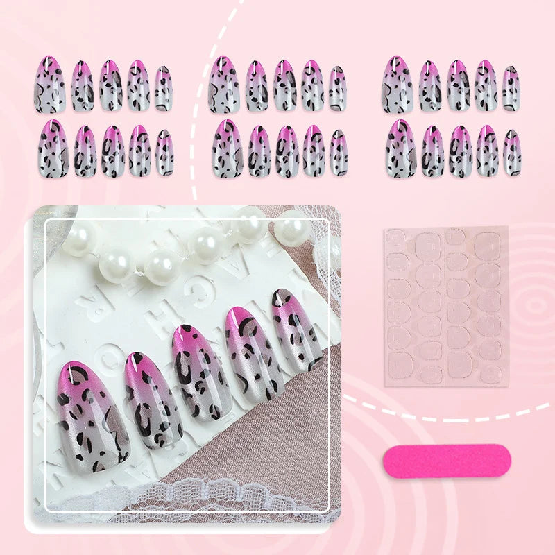 Press-On Nails Leopard Print Pink Gradient Easy Application