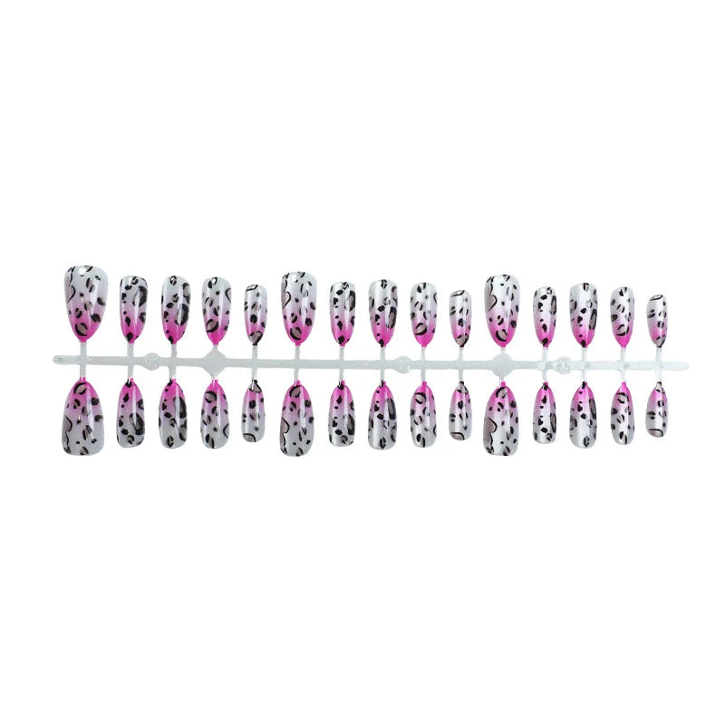 Press-On Nails Leopard Print Pink Gradient Easy Application