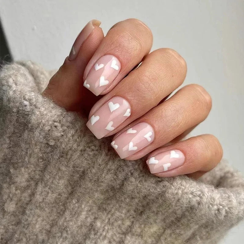 Press-On Nails Light Blue Heart Motif Comfortable Fit
