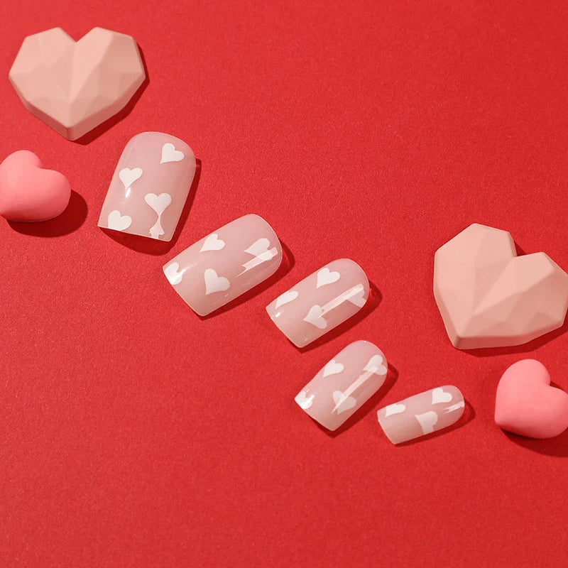 Press-On Nails Light Blue Heart Motif Comfortable Fit