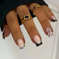 Press-On Nails Light Blue Heart Ombre Black Tips