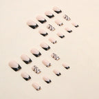 Press-On Nails Light Blue Heart Ombre Black Tips