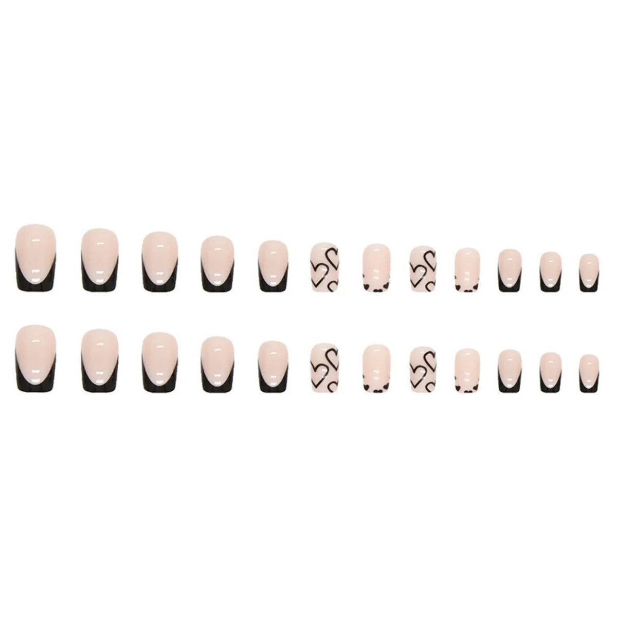 Press-On Nails Light Blue Heart Ombre Black Tips