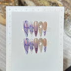 Press-On Nails Long Almond Floral Accent Reusable