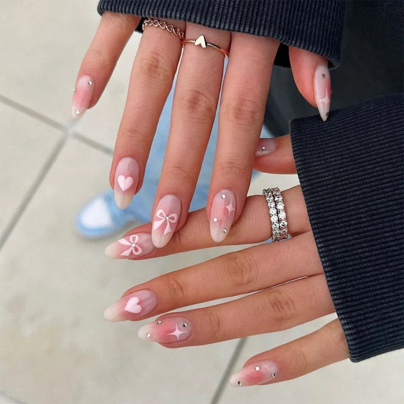 Press-On Nails Long Almond Pink Gradient Peel & Stick