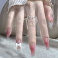 Press-On Nails Long Coffin Ombre Bow Glue-On