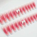 Press-On Nails Long Coffin Ombre Bow Glue-On