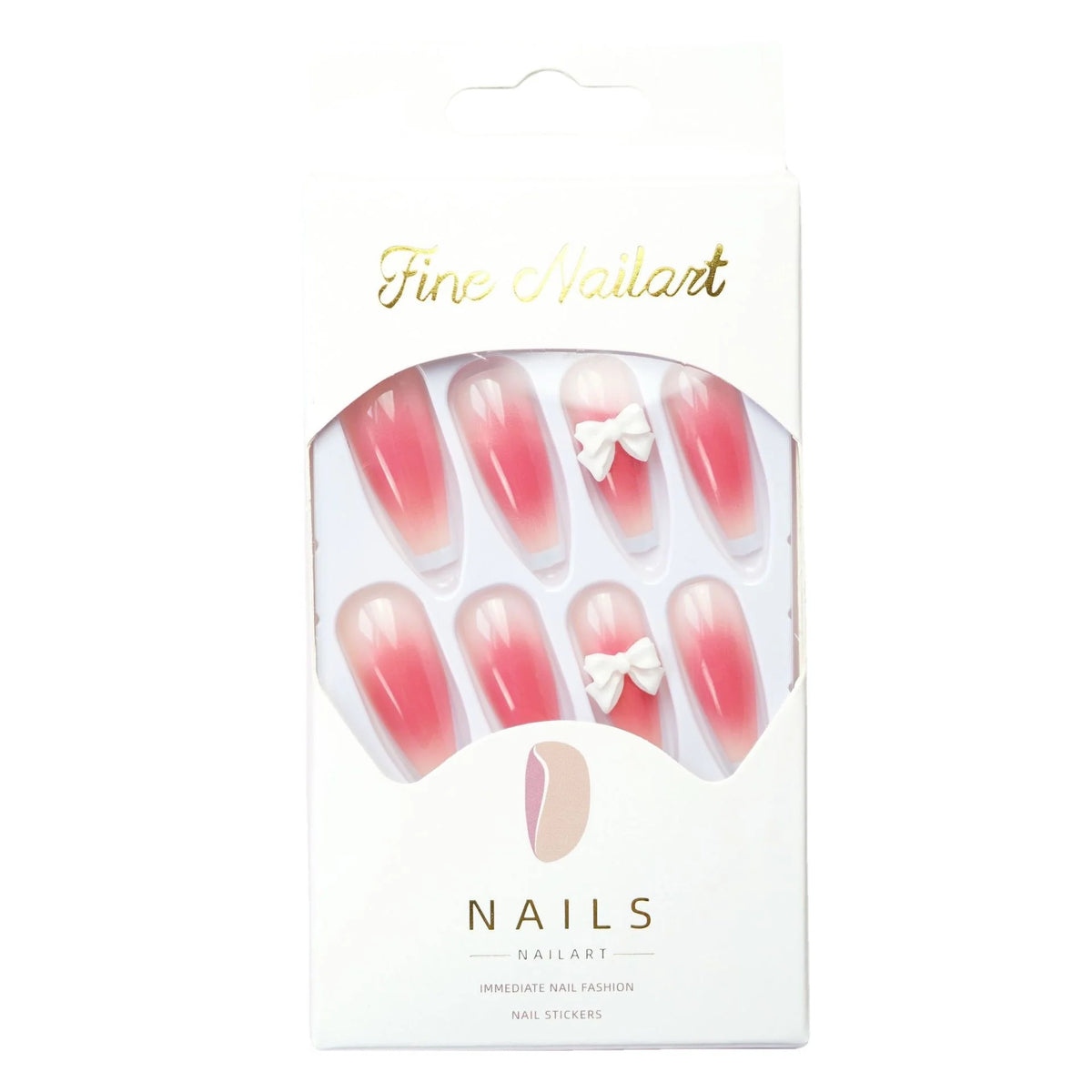 Press-On Nails Long Coffin Ombre Bow Glue-On