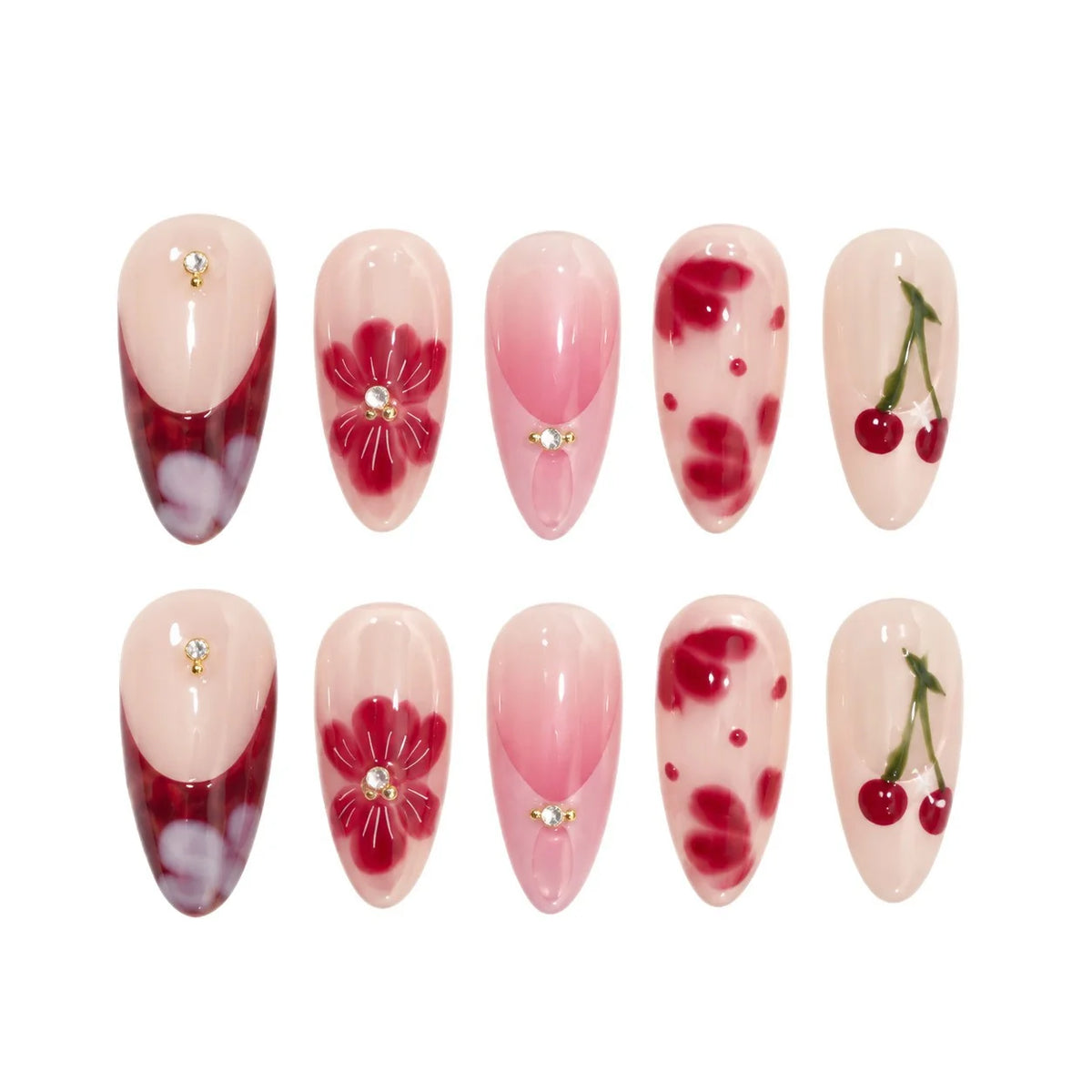 Press-On Nails Long-Lasting Gel Finish Floral Design