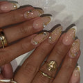 Press-On Nails Long-Lasting Gold Accents & Gemstones