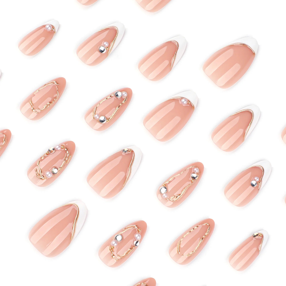 Press-On Nails Long-Lasting Gold Accents & Gemstones