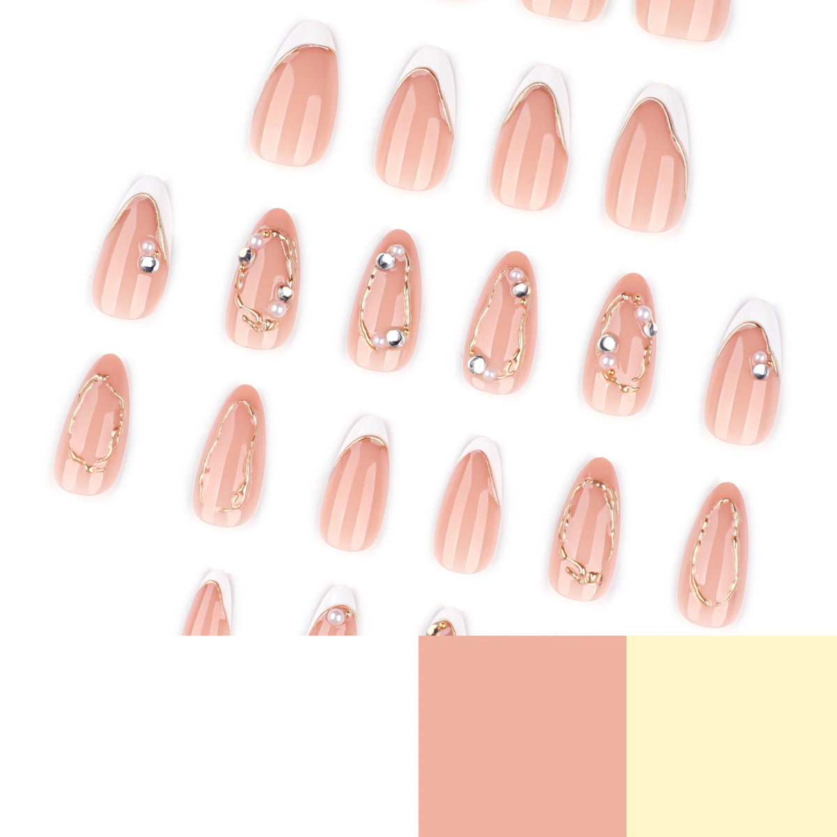 Press-On Nails Long-Lasting Gold Accents & Gemstones