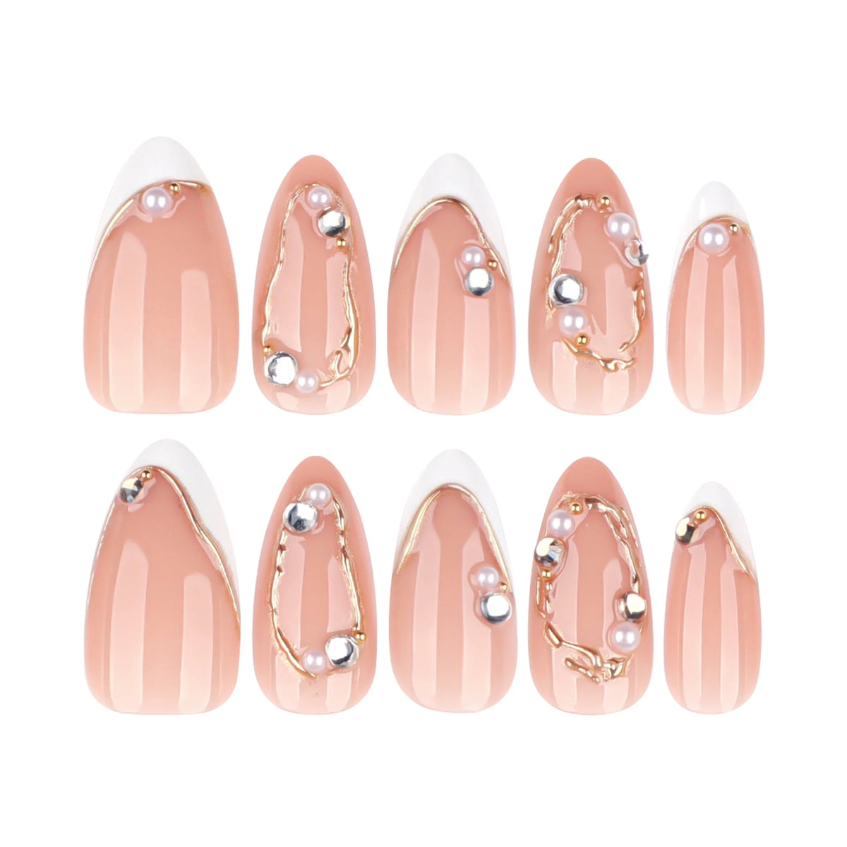 Press-On Nails Long-Lasting Gold Accents & Gemstones