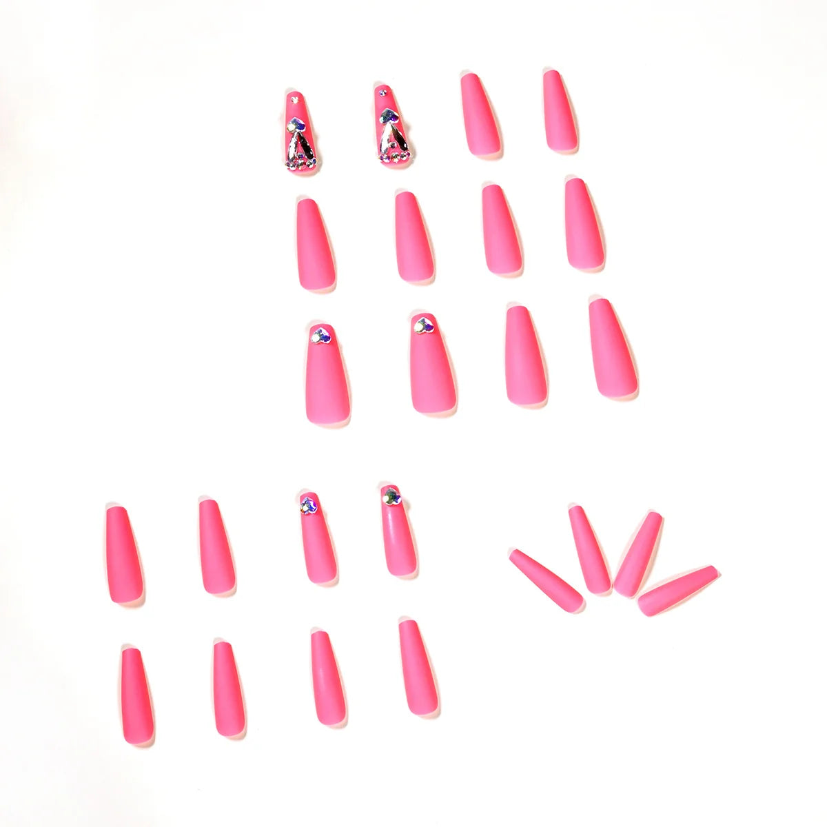 Press-On Nails Long Matte Self-Adhesive Glitter & Heart Accents