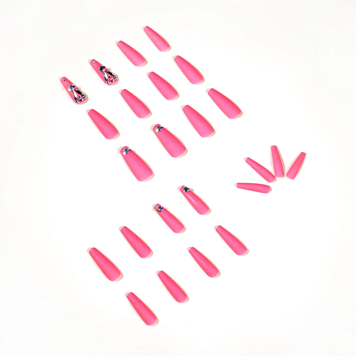Press-On Nails Long Matte Self-Adhesive Glitter & Heart Accents