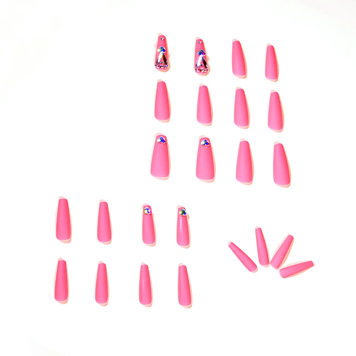 Press-On Nails Long Matte Self-Adhesive Glitter & Heart Accents