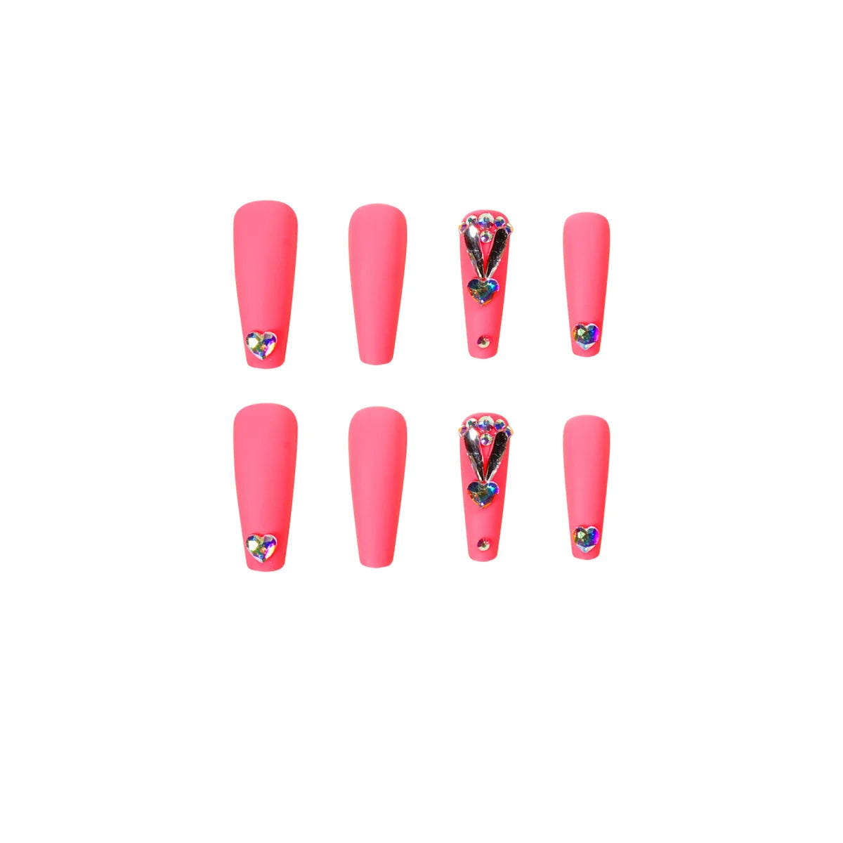Press-On Nails Long Matte Self-Adhesive Glitter & Heart Accents