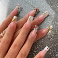 Press-On Nails Long Reusable Metallic Accents & Gems