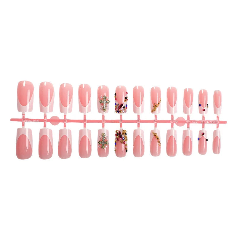 Press-On Nails Long Reusable Metallic Accents & Gems