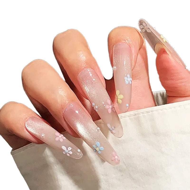 Press-On Nails Long Stiletto Floral Acrylic