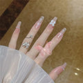 Press-On Nails Long Stiletto Glue-On Pink Silver