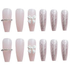 Press-On Nails Long Stiletto Glue-On Pink Silver