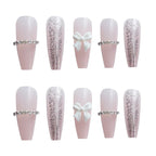 Press-On Nails Long Stiletto Glue-On Pink Silver