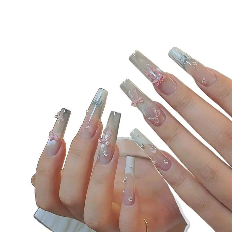 Press-On Nails Long Stiletto Intricate Designs Reusable