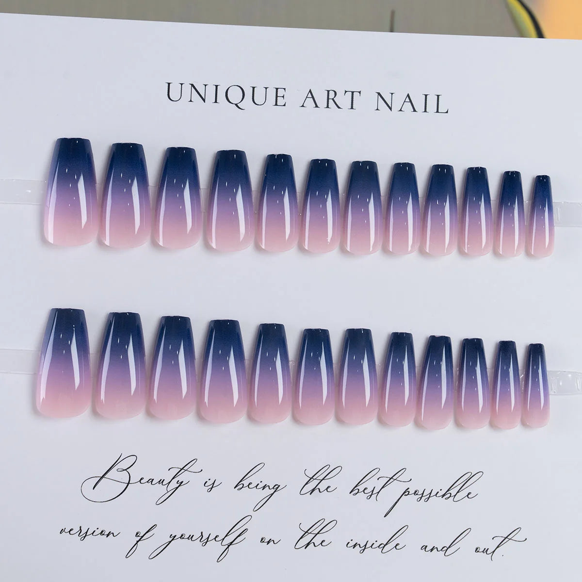 Press-On Nails Long Stiletto Ombre No Glue Reusable