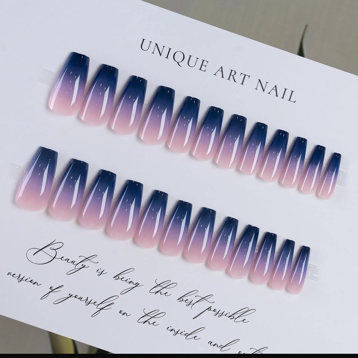 Press-On Nails Long Stiletto Ombre No Glue Reusable