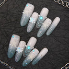 Press-On Nails Long Stiletto Peacock Blue Starfish Glue-Free