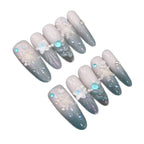 Press-On Nails Long Stiletto Peacock Blue Starfish Glue-Free
