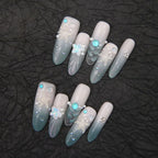 Press-On Nails Long Stiletto Peacock Blue Starfish Glue-Free