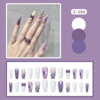 Press-On Nails Long Stiletto Purple Glue-On & Reusable