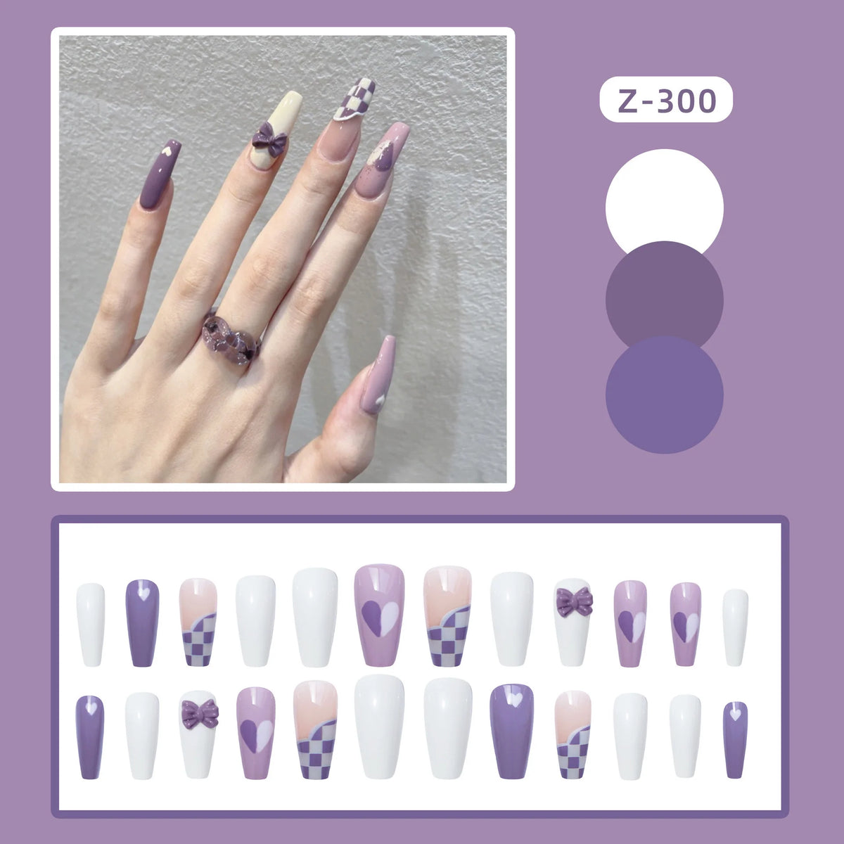 Press-On Nails Long Stiletto Purple Glue-On & Reusable