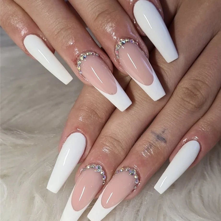 Press-On Nails Long Stiletto Rhinestone Accents 24-Piece Set